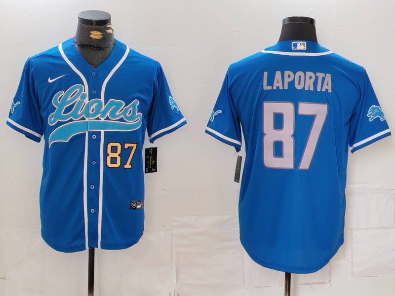 Men Detroit Lions #87 Laporta Blue Second generation joint name 2024 Nike Limited NFL Jersey style 1